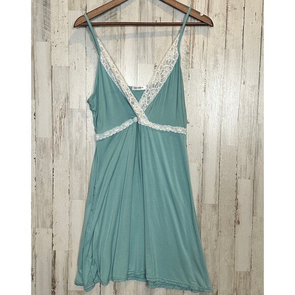 HOTOUCH Other - Slip Dress Chemise Sz Large Teal Blue Green Lace Trim Babydoll Coquette Siren